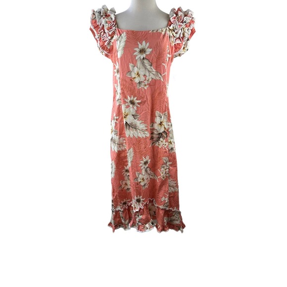 NWT Pacific Legend Hibiscus Pink Cotton Hawaiian Ruffle Long Muumuu Dress 2XL - Picture 15 of 16